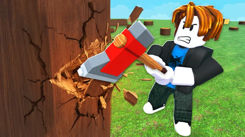 Official Chop A Forest screenshot showing a player chopping a tree trunk into loose logs
