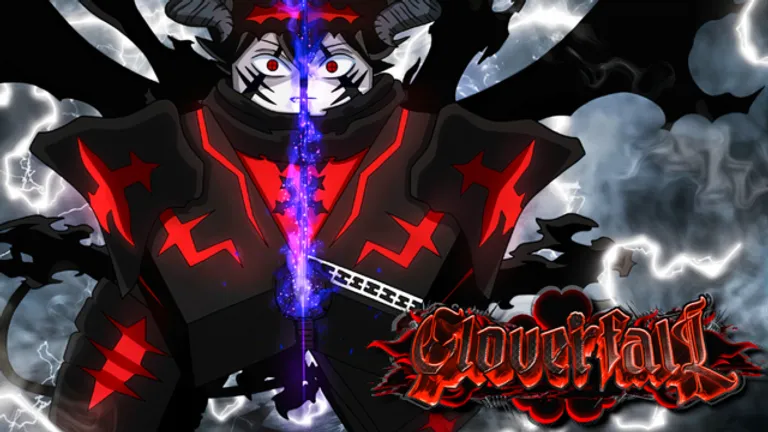Storm-winged demon knight hovering under crackling white lightning clouds over the Clover Kingdom