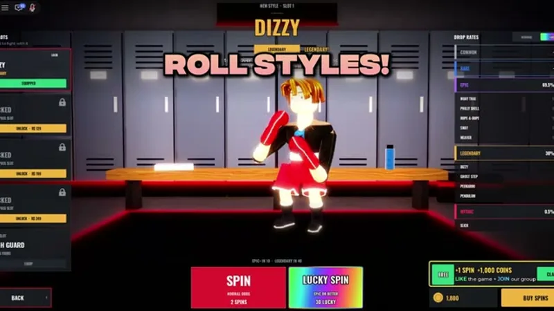 First Person Boxing Roll Styles screen showing the Lucky Spin slot and a style reveal
