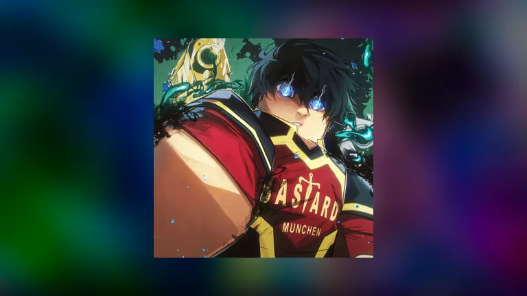 Centred game icon portrait over dark blurred duel art backdrop