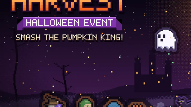 Halloween event gathering with ghost silhouettes and costumed party crowd