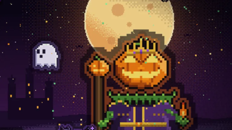 Halloween panoramic cropped right with Pumpkin King under moon