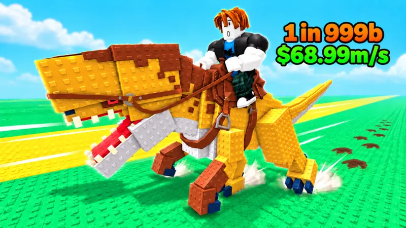 Ride a Dino promotional art showing a rare dinosaur with its spawn rate and income