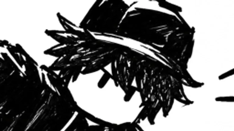 Close-up ink sketch of the Skate Tree skater's cap and dark hair
