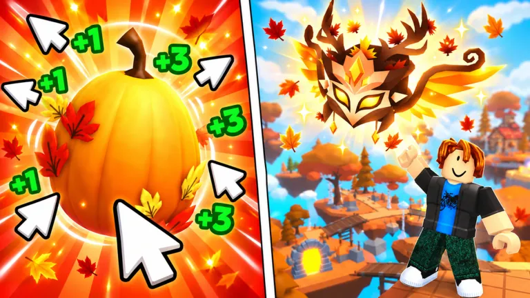 Official Tap Simulator Reborn artwork of a player tapping a giant pumpkin with plus one and plus three Coin arrows