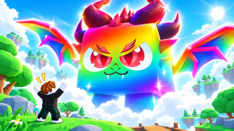 Official Tap Simulator Reborn artwork of a rainbow cube pet with wings floating above a player