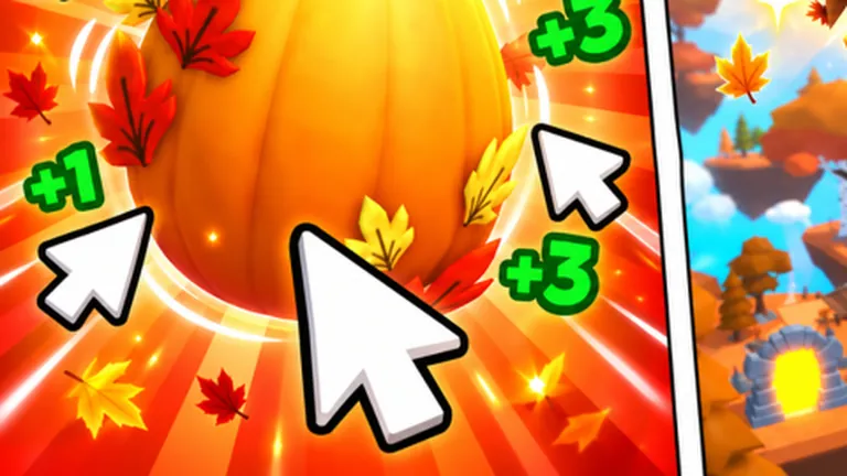 Official Tap Simulator Reborn artwork of a player tapping a giant pumpkin with plus one and plus three Coin arrows