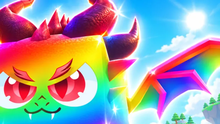 Official Tap Simulator Reborn artwork of a rainbow cube pet with brightly coloured wings above a player