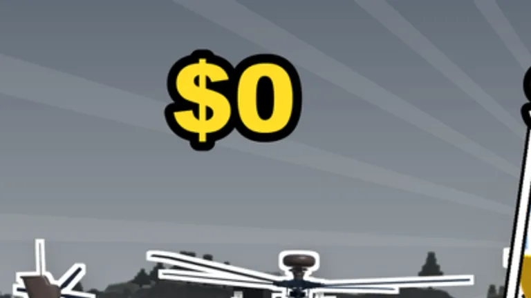 Gray combat helicopter displayed next to a zero credits shop panel
