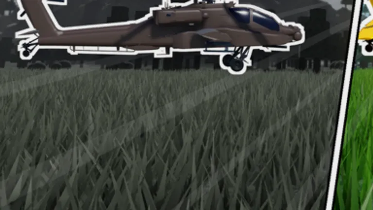 Gray black helicopter parked on dark grass field in side view